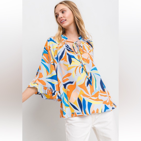 38 Boho Floral Print Wide Sleeve Blouse Top - Picture 6 of 8